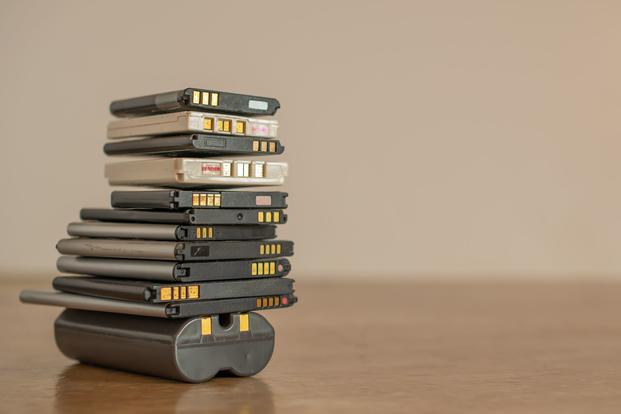 a stack of miscellaneous rechargeable batteries 